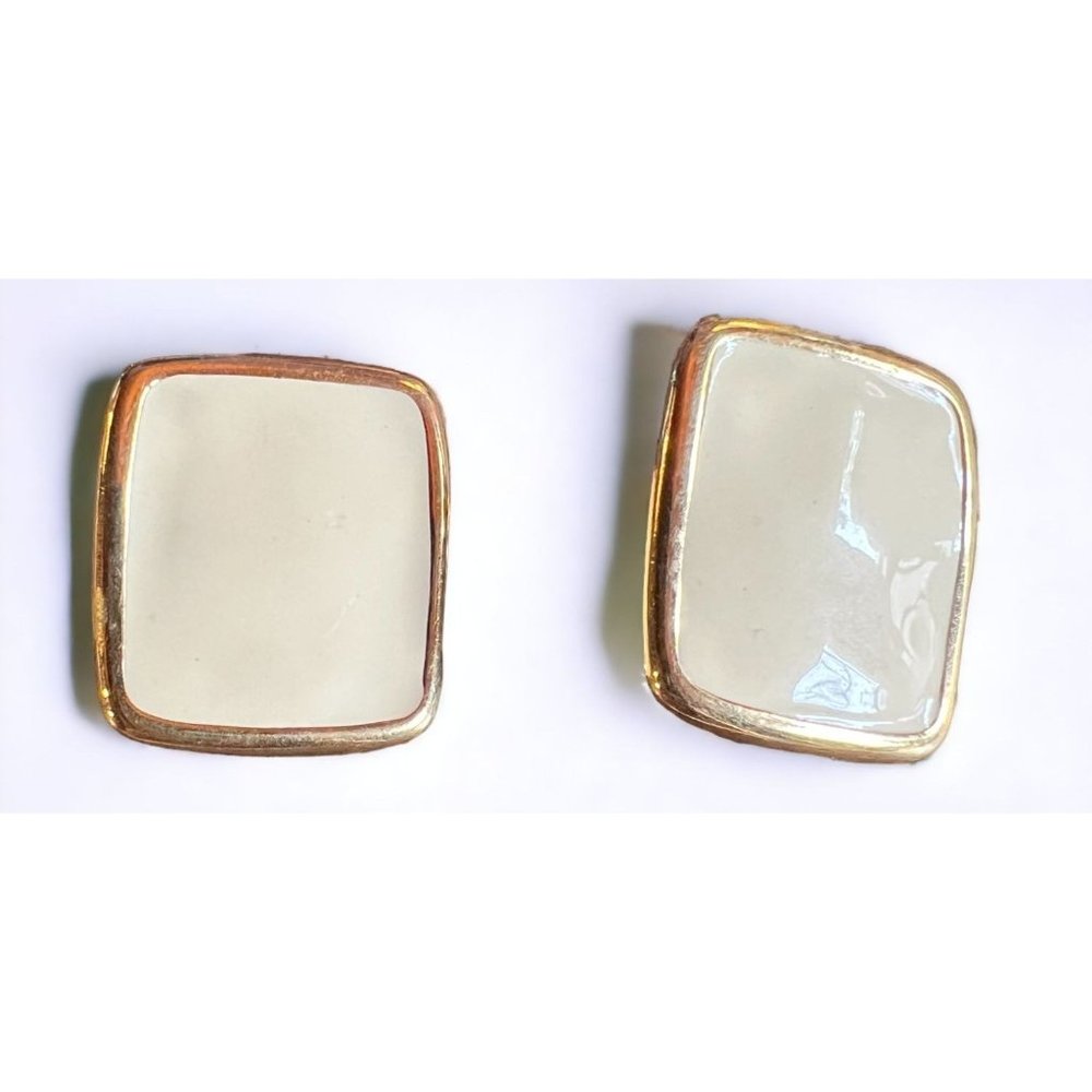 Monet Clip On Earrings Cream Gold Square Womens Fashion